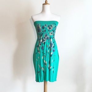 Boutique Brand Turquoise Floral Print Smock Dress